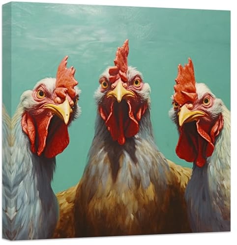 ZXHYWYM Küche Hahn Leinwand Bilder Bauernhof Huhn Bilder Drucke Land Vintage Tier Kunstwerk Bauernhaus Dekor Gerahmt (Bild-2, (30.00 x 30.00 cms))