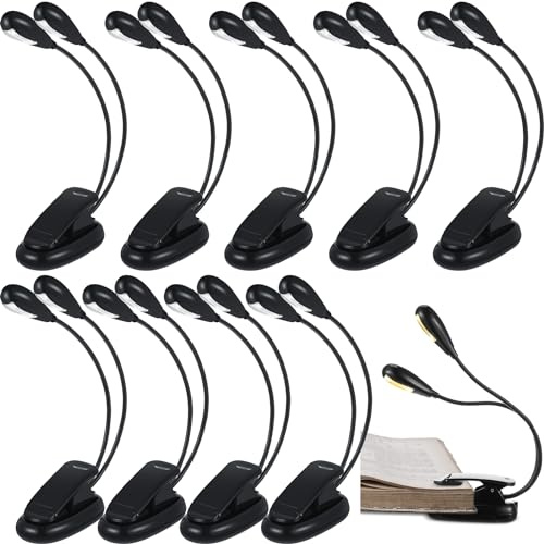 Rossesay 10 Pcs LED Music Stand Clip on Book Light USB Battery Operated