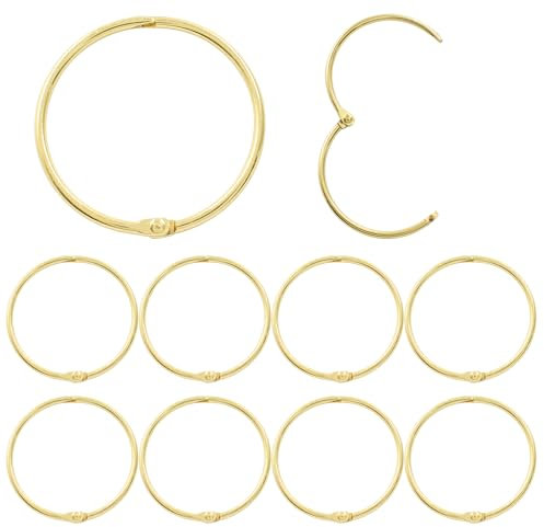 Coufce 10 Pieces 2 Inch Loose Leaf Ring Binder Gold Metal Nickel Plated Steel Key Ring Index Card Rings Paper Rings Book Rings Bulk Pack for School Office Home