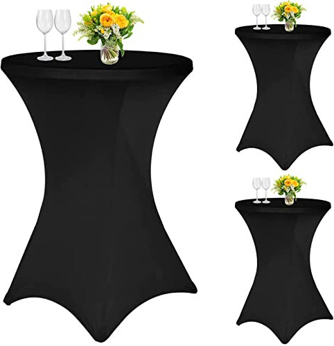 3 Stück Schwarz Stehtisch Hussen Stehtische, Stehtischhusse für Ø 70-75 cm Stehtische und Bistrotische, Stretch-Tischdecke mit Fußtaschen für Hochzeit Geburtstagsfeier Bankett(70 cm, Schwarz)