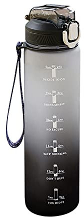 Gourde pour le sport - 1 l - En plastique - Anti-fuite - Convient pour les boissons gazeuses - Pour fitness, gym, vélo, yoga, extérieur - Gris