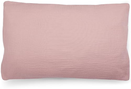 PinkZebra 35 x 40 cm Bio-Musselin Kopfkissenbezug, ÖkoTex Zertifiziert, Kopfkissenbezug aus 100% Organik Baumwolle, Musselin Kissenhülle, Bezug mit Reißverschluss, Made in EU, Altrosa