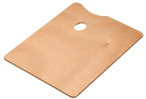 PATIKIL 12x9 Wooden Paint Palette, Wooden Rectangle Paint Tray with Thumb Hole for Oil Watercolor Artist, Brown