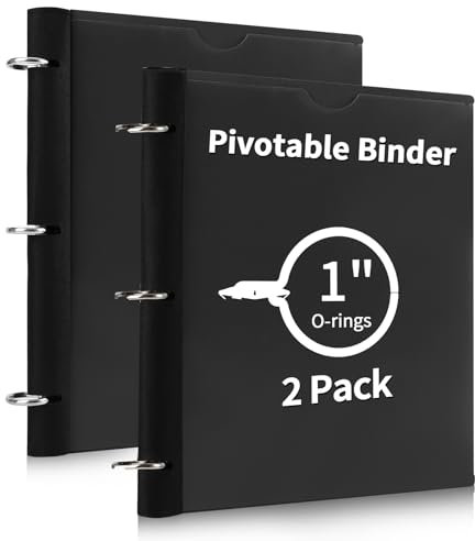 Tashkummy 360° schwenkbarer 3-Ringordner, verbesserte faltbare Ordner, 2,5 cm, 2 Stück, dünn, klein, 3-Ringbuch, passend für 21,6 x 27,9 cm, für Zuhause, Schule und Büro, Schwarz