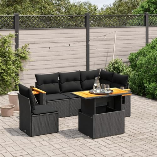 Festnight Polyrattan Lounge mit Tisch Verstellbare, Gartenmöbel Set, Balkonlounge Rattan, Balkon Sofa, Balkon Möbel inkl. Sitzkissen, Gartenlounge Outdoor, für Garten, Balkon 6-tlg-Type-75