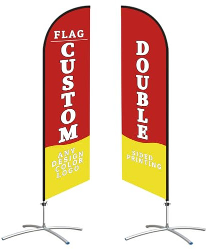 Personalisierte Werbe-Federflaggen mit Aluminium-Mast-Kit und Standfuß & Wasserring 9FT 2.8M Personalisierte Federflagge Ladenschild für Business Werbung Doppelseitiger Druck Ihr eigenes Logo