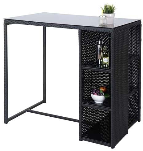 Mendler Poly-Rattan Bartisch HWC-A28, Bistrotisch Garten Bar Loungebar Tisch mit Regal, anthrazit