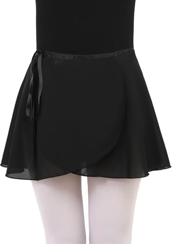 Ballettrock Mädchen Chiffon Ballett Wickelrock Tanzrock Verstellbare Taille Krawatten Ballett Rock Damen Schwarz M