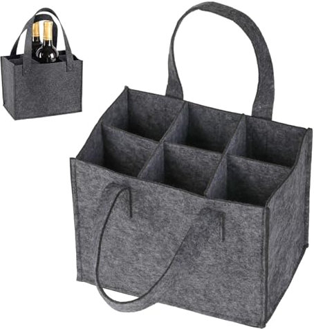 Felt Wine Bottle Carrier Bag, Wine Bottle Bag for 6 Bottle Wine Carrier Bags with Handle, Wine Tote Bags, 6 Compartment Wine Bottle Holder Bag for Storing Carrying Wine Beer Champagne Drinks Carrier