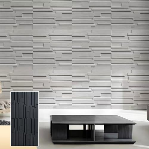 Innovz 3D Fluted Textured Wall Panel, TV Background Slat Tile Wall Décor PU Panels 23.6 X 47.2in, Living Room Bedroom Basement Stairs Wall Covering Panel(Black,2pcs)