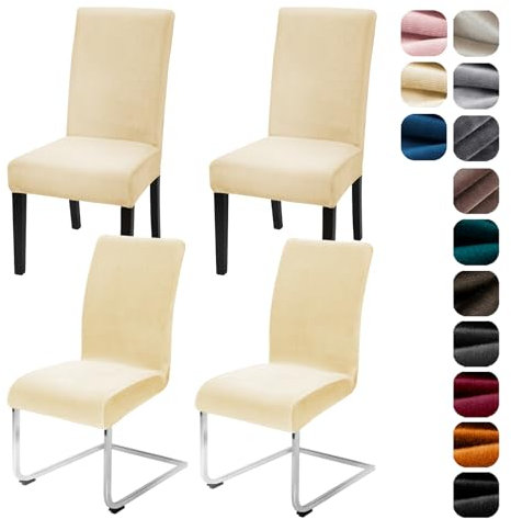 Alishomtll Stretch Samt Stuhlhussen 4er/6er Set Velvet/Velour Stuhlbezug Schwingstuhl Elastische Hussen Waschbarer Stühle Schutz für Küche Restaurant Hotel Bankett Hochzeit (Gelb, 4 Stück)