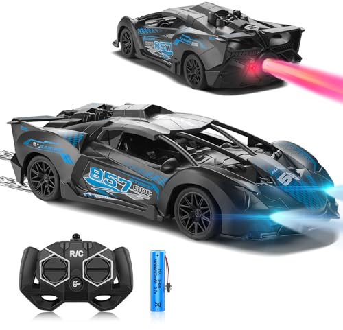 SAIFILI Lambarchini Voiture Télécommandée 2.4GHz, 1:18 RC Jouet Enfant 3-8+ Ans, Fonction Spray, Batterie Rechargeable, Lumière LED, Bleu