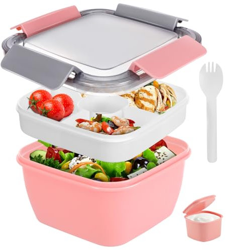 Farerkass Lunchbox, Brotdose mit Fächern, 1500ML Bento Box, Salatbox to Go, Auslaufsicher Lunch Box, Frühstücksbox, Brotzeitbox für Kinder Büro Schule Picknick (Rosa)