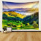 AMDXD Tapisserie Wandbehang Natur Landschaft, Wandteppich Berg Wald Wandtuch Polyester Heimdekorationen für Schlafzimmer Wohnzimmer, Grün Gelb, 150x130cm