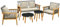 Garten-Gesprächsset mit Holz-Zweisitzer, 2 Sesseln, 2 Tischen und Kissen aus gehärtetem Glas, Allwetter-Rattan-Sofa-Set für den Pool, Hinterhof, 5-teilig