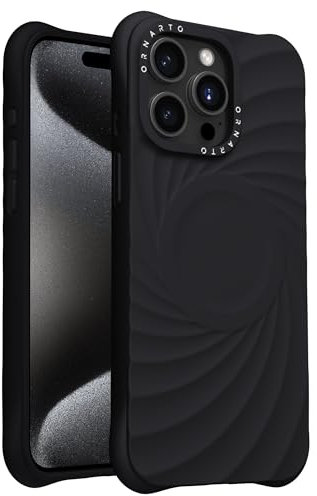 ORNARTO Vortuxe Coque pour iPhone 15 Pro 6,1 Pouces, Housse en Silicone Souple Compatible avec Magsafe, Étui Protection Militaire, Case à Texture Ondulée (Noir)