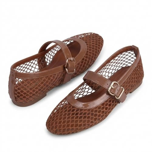 Emma | Breathable Fishnet Upper, Buckle Strap, Mary Jane, Ballet Flat Shoes
