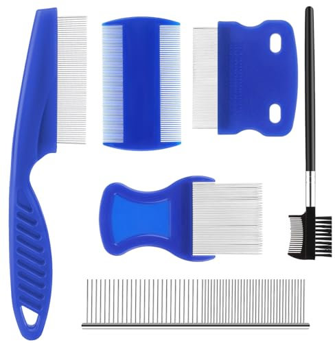 JIYIN 6 Stück Katze Hund Flohkamm, Läusekamm Nissenkamm Flohkamm für Katzen und Hunde Metall Zähne Läusekamm Floh Tränenfleckentferner Kamm Haustier Kamm