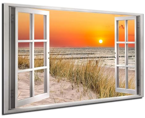 DARO Design® Bild auf Leinwand 40x30 cm Wohnzimmer Deko Modern Wandbild Kunstdruck auf Leinwand Bild Schlafzimmer über Bett Room Decor Geschenke Strand Sonnenuntergang Düne Nordsee