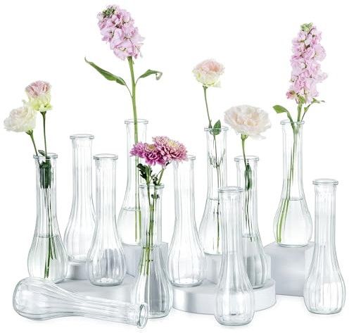 NUPTIO Petit Vase en Verre pour Fleur: 12 Pièces 21,7cm Grand Soliflore Transparent Vases Decoratif pour Centre de Table Mariage Fête Interieur Maison Deco