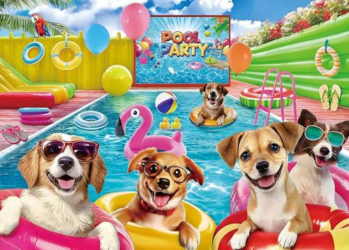 Large Piece 300 Piece Puzzle for Adults Seniors and Kids - Puppy Pool Party
