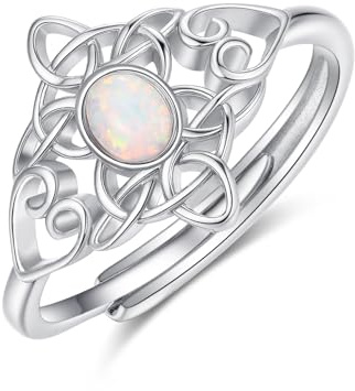 Damen Ring Schildkrötenring 925 Sterling Silber Ringe Einstellbar Schildkröten für Frauen Geburtstag Jubiläum Versprechen Schmuck (E-Keltischer Opalring)