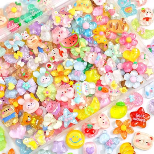 60 Stück Niedliche Schleim Charms Set, Bunt Früchte Ornamente, Süßigkeiten Harz Flatback, für DIY Craft Making Scrapbooking, Handyhülle, Schmuckherstellung, Haarclip– Zufälliger Stil (A)
