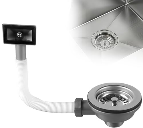 KQWVZ Bonde Evier Cuisine,Bonde Pour Evier De Cuisine Avec Carré Trop Plein Panier Inox 114 Mm 1½,Bonde De Vidange, évier De Cuisine, Vanne Pour évier, Convient Pour La Cuisine/Salle De Bain