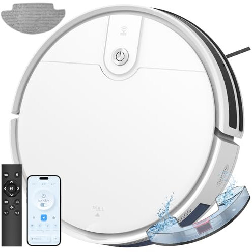 Robot aspirador y mopa combinación, 2 en 1 robot de fregona, wifi/app/mando a distancia, fuerte succión, depósito de polvo y depósito de agua, autocargable, ideal para pelo de animales, color blanco