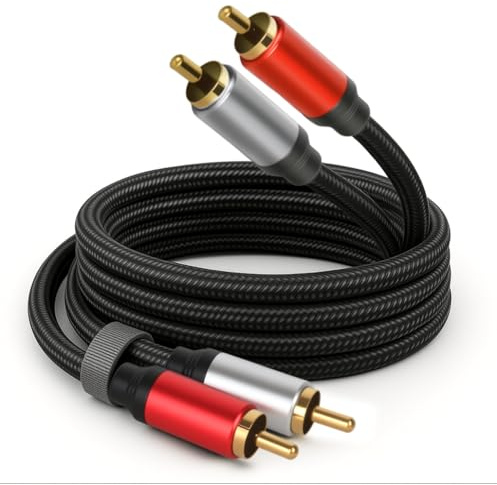 SSS·GRGB 2RCA to 2RCA Audio Cable 50FT/15M Gold-Plated Male to Male Stereo Subwoofer Cable, Nylon-Braided Hi-Fi RCA Cables for Home Theater, Car Audio, Amplifiers, Speakers (Dual Shielded Copper Core)