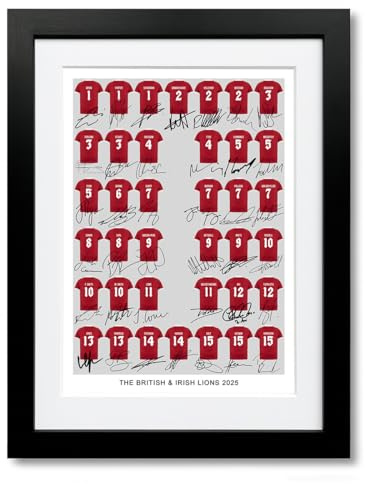 The British & Irish Lions 2025 Rugby Team Squad Signed Poster Print Framed Picture Photo Autograph Gift Maro Itoje Tadhg Furlong (A4 Black Framed & Mounted)