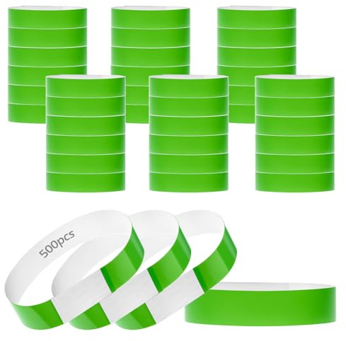 QWORK® Bracelet d'Identification Imperméable, 500 PCS Vert, Bracelets en Papier Tyvek pour Événements et Activités