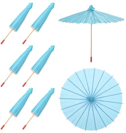 sourcing map 6 Pcs Paper Umbrellas,8 Paper Parasol Umbrella Blue | DIY Oiled Paper Painting Umbrellas for Photography Props Craft Party Wedding Decoration