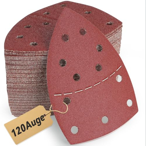 80 Stück Schleifpapier Dreieckschleifer Set 105x152 mm (93x93x93 mm), 120 Granularität, 11-Loch für Bosch PSM 100A, PSM 160, PSM 200 AES, PSM 18, für Holz, Metall, Kunststoff