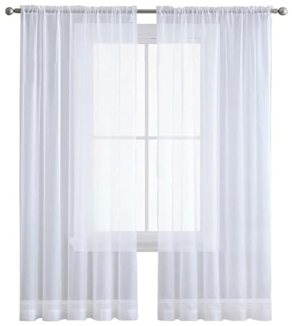 SUNLIMEI Rideau Voilage 90 x 130 cm Demi Transparent, Polyester, Plusieurs Tailles Transparent Rideaux Salon Décoration de Maison pour Fenetre Chambre Adulte Salon, Blanc