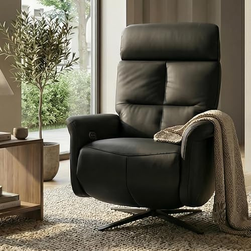 Mendler Relaxsessel HWC-L10 elektrisch verstellbar Voll-Leder - schwarz | TV-Sessel, Liegesessel, Liegefunktion, drehbar
