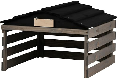 dobar Mähroboter Garage aus Holz mit abnehmbarem Dach - Rasenroboter Unterstand mit individualisierbarem Schild - 78,5 x 74 x 52,5 cm - Grau/Schwarz