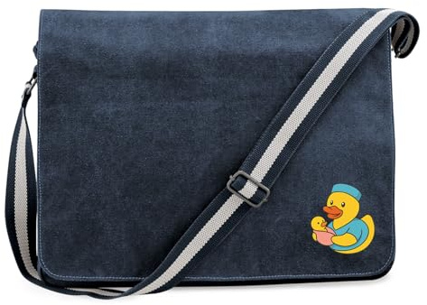 Huuraa Umhängetasche Quietscheente Hebamme Comic Gummiente 14 Liter Vintage Navy Canvas Laptoptasche Geschenkidee