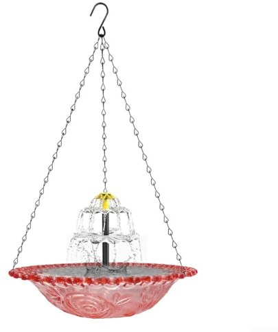 Fuente solar de baño para pájaros con diseño colgante, fuente de agua para pájaros al aire libre para jardín, vida silvestre, estación de agua para pájaros de metal y plástico para decoración de patio