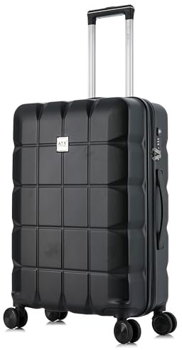 ATX Luggage Medium Suitcase on 4 Dual Spinner Wheels Super Lightweight ABS Hard Shell Hold Check in with Built-in TSA Lock (Black, 65Liter)
