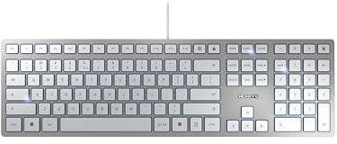CHERRY KC 6000 SLIM, Ultraflache Design-Tastatur, EU-Layout (QWERTY), Kabelgebunden (USB-A Anschluss), Leise Tasten, Langlebige Beschriftung, Silber