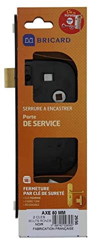 Bricard 2656 Serrure à encastrer axe 50 mm pour Porte de Chambre, Porte Intérieure ou de Service, Clés de sûreté 4 gorges, coloris Noir