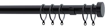 Speedy Stud End Cap Fixed Complete Curtain Pole Set, Black, 200cm