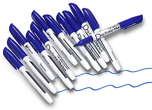 Volcanics Blue Dry Erase Markers Low Odor Fine Whiteboard Markers Thin Box of 12