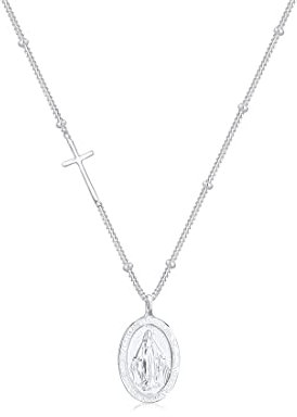 Elli Halskette Silber 925 Marienbild Kreuz Anhänger Kugel Kette Damen Schmuck Geschenke für Frauen Mädchen Mama Freundin, Vintage Silberkette Länge 45 cm