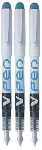 3X Peacock Green/Turquoise V Pen Fountain Pen Disposable Medium Line Liquid Ink (Pack of 3)