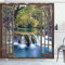 ABAKUHAUS Wasserfall Duschvorhang, Tief unten im Wald, Stoffliches Gewebe Badezimmerdekorationsset mit Haken, 175 x 220 cm, Taupe Grün Blau