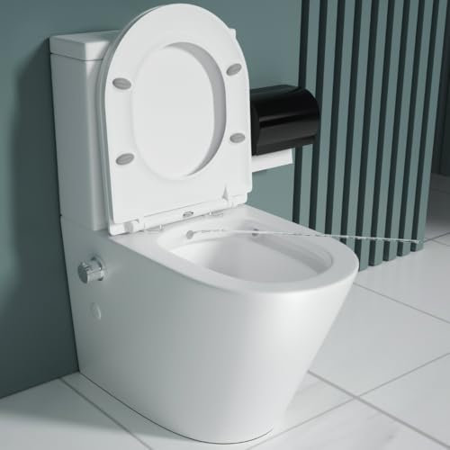 Durovin Bathrooms Close Coupled Toilet with Bidet All in One Back to Wall Toilet - Include WC Pan with Quick Release Soft Close Seat - 365 x 610 x 800mm (WxDxH)