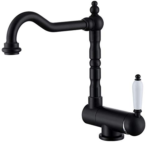 Robinet Cuisine Bec Rabattable Rétro - Évier Chaud et Froid en Cuivre - Se Plie - Noir
