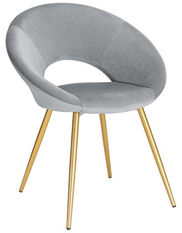 WOLTU® Esszimmerstuhl BH230hgr-1 1 Stück Küchenstuhl Polsterstuhl Wohnzimmerstuhl Sessel, Sitzfläche aus Samt, Gold Metallbeine, Hellgrau